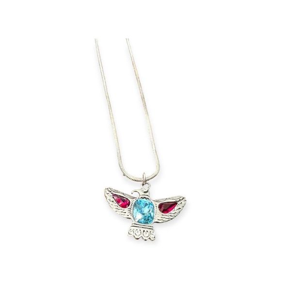 No Brand Jewelry - Thunderbird blue red rhinestone Necklace sterling silver Chain amazing condition